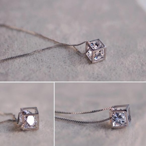 NEW [Set of 3] 925 Sterling Silver Diamond Cube x - Picture 2 of 8